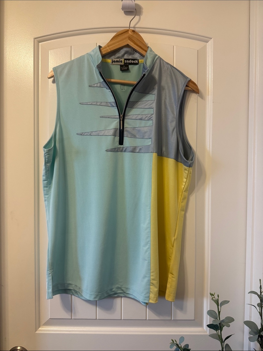 jamie sadock Mint, Gray & Yellow Sleeveless Zip Golf Polo